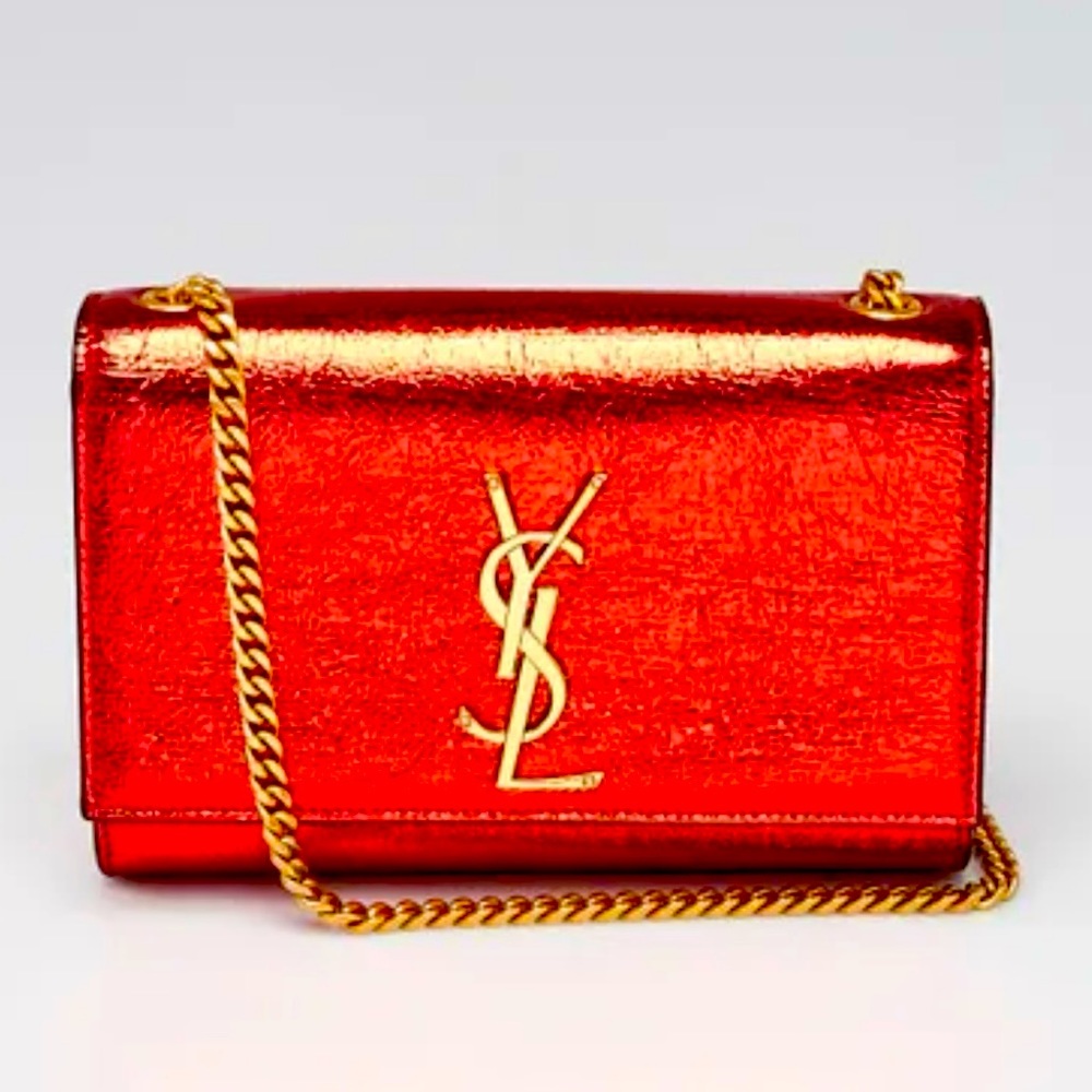 Yves Saint Laurent Red Metallic Leather small late bag